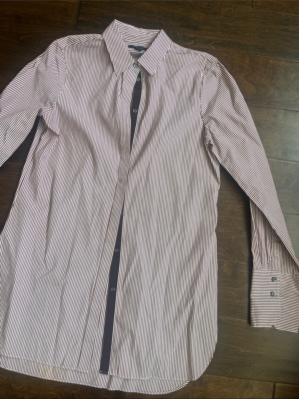 J Crew Striped Button-Up Shirt — White & Burgundy
